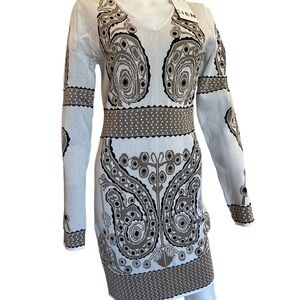 CIEN bodycon knit dress women large multicolor long sleeves v neck AOP